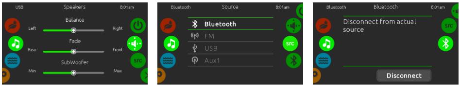 Högtalare, välja ljudkälla & Bluetooth Kalibrera högtalare Scrolla höger menyhjul till högtalarikonen är markerad i mitten.