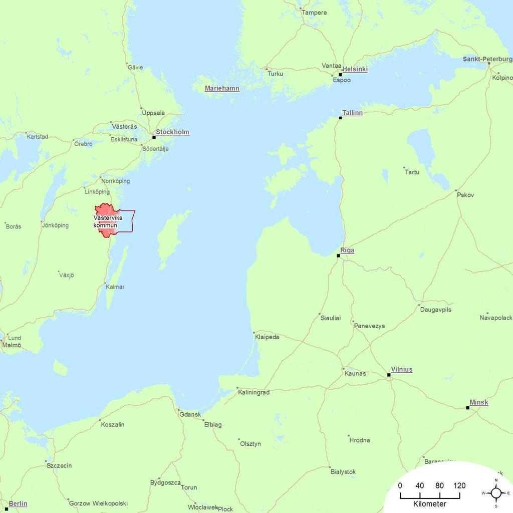 3. Västerviks kustvattenmiljö 3.1. Övergödning av kustvattnet- Möjligheter och utmaningar 3.1.1. Unik kust och skärgård Västervik ligger i norra delen av Kalmar län.
