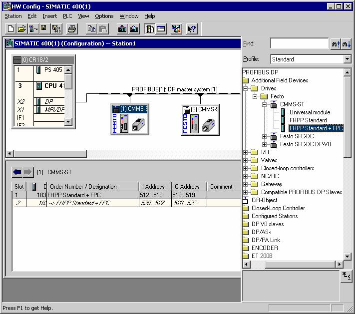 4. Konfiguration av PROFIBUS-anslutningen Bild 4.2 Maskinvarukonfiguration 2. Ange PROFIBUS-adressen i dialogrutan " Properties PROFIBUS interface " och bekräfta med OK.