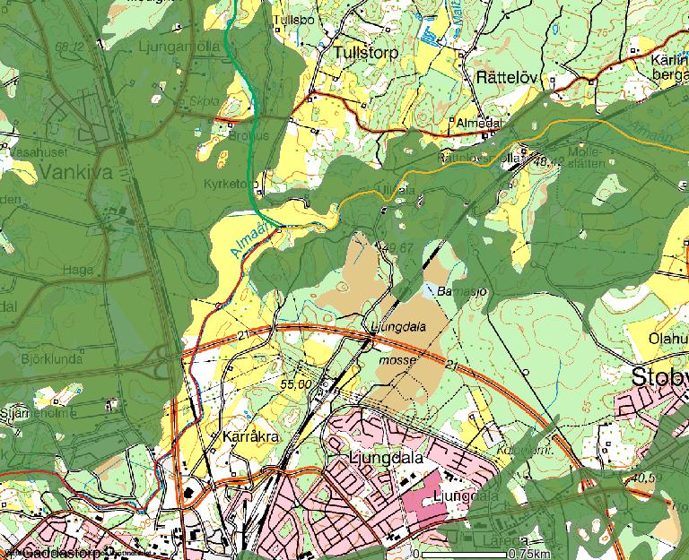 MKN Almaån måttlig status Grundvatten god status artskydd, VV Exempel varning i dp -Industriområde 193 ha