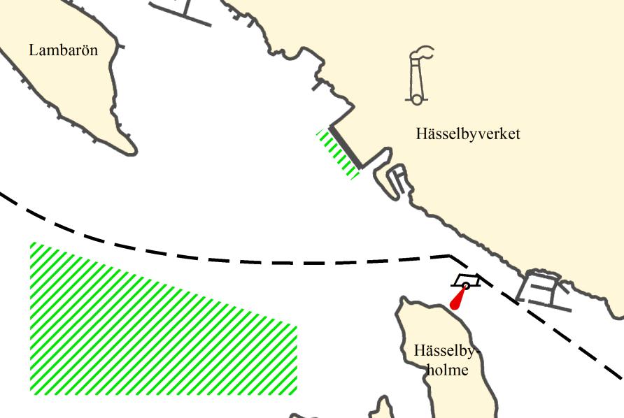 Bilaga 5 Hässelbyverkets hamn Område Mellan ankarplats utanför Hässelbyverkets hamn och kajplats vid Hässelbyverkets hamn Mellan kajplatser vid Hässelbyverkets hamn Trafik Villkor Alla lotspliktiga