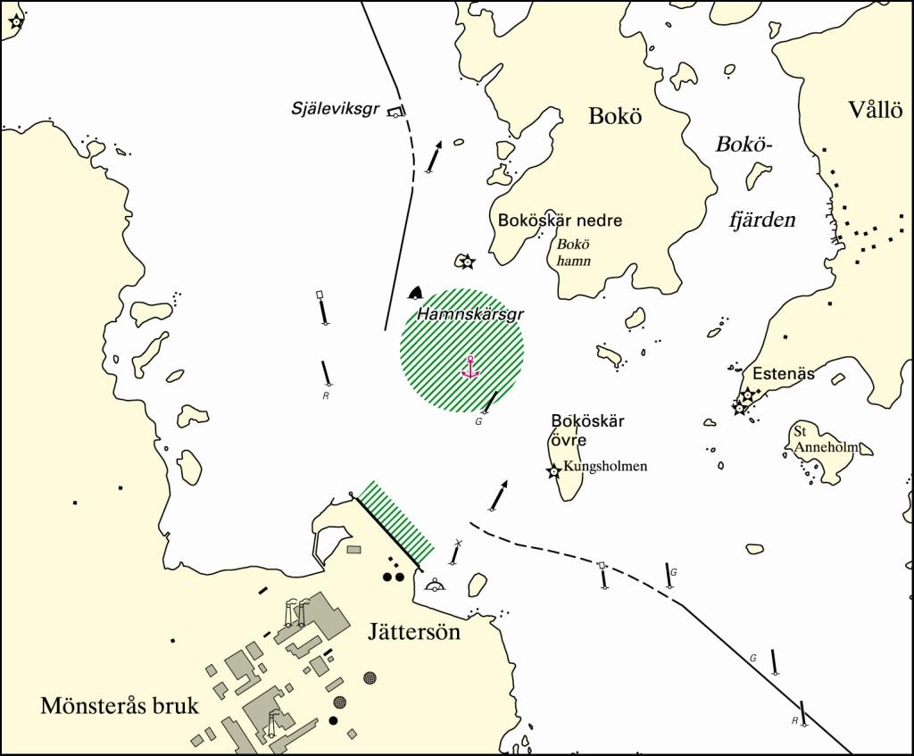 Bilaga 5 Lotsområde Kalmar Jättersön (Mönsterås bruk) Område Mellan ankarplats vid Hamnskärsgrund och kajplats vid Mönsterås bruk Mellan kajplatser vid Mönsterås bruk Trafik Villkor Alla lotspliktiga