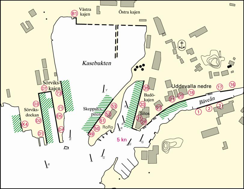 Bilaga 5 Lotsområde Marstrand Uddevalla hamn Område Mellan kajplatserna K4, D1 D6 och 71 73 i Sörvik Mellan kajplatserna 49 53 längs Skeppsholmspiren Mellan kajplatserna 31 35 längs Badökajen Mellan