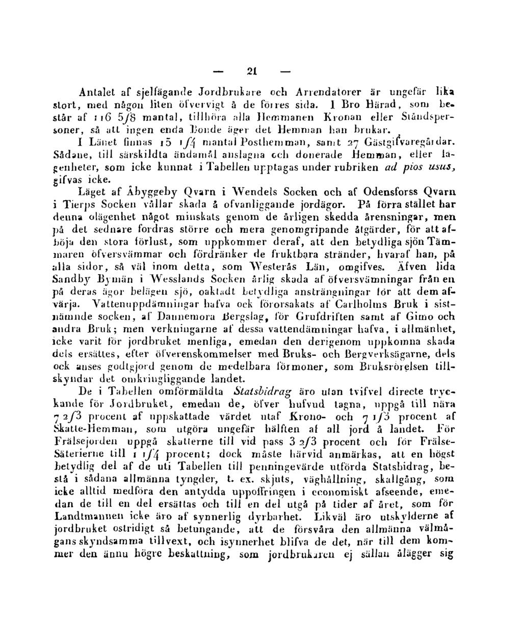 21 Antalet af sjelfägande Jordbrukare och Arrendatorer är ungefär lika stort, med någon liten öfvervigt å de föires sida.