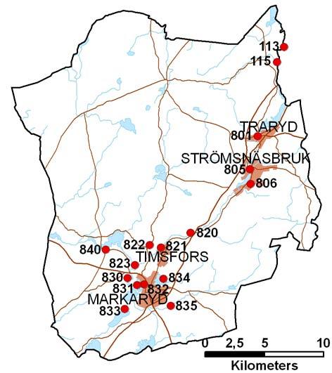 Bilaga 8. Översvämningskänsliga områden i Markaryds kommun 2010.