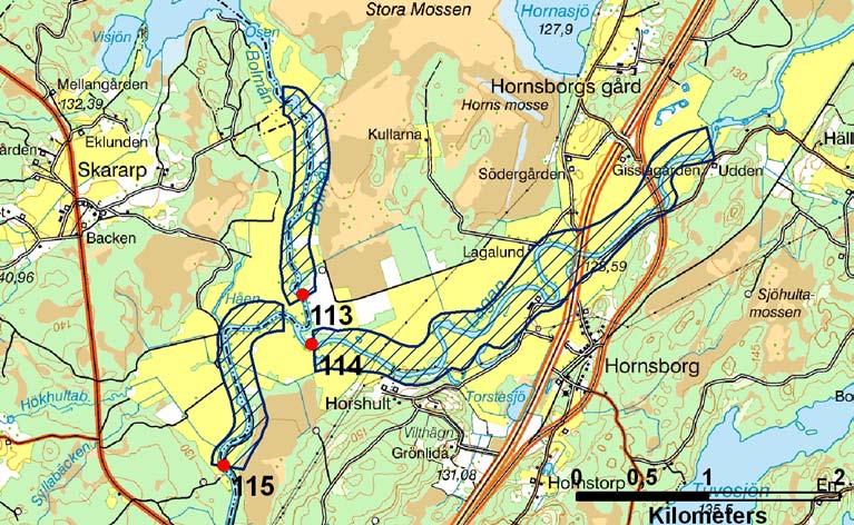 Kartbild över område 113 och 115.