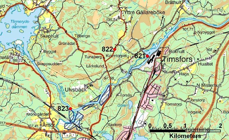 Kartbild över område 821, 822 och 823. 830.