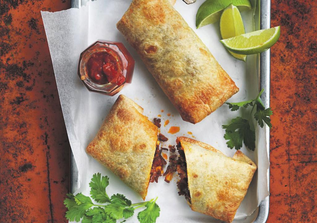 RECEPT 4 20 min 429 kcal/port Fett 15 g Kolhydrater 42 g Protein 30 g Tortillapiroger med fredagskänsla Lättgjorda piroger med nötfärs och salsa.