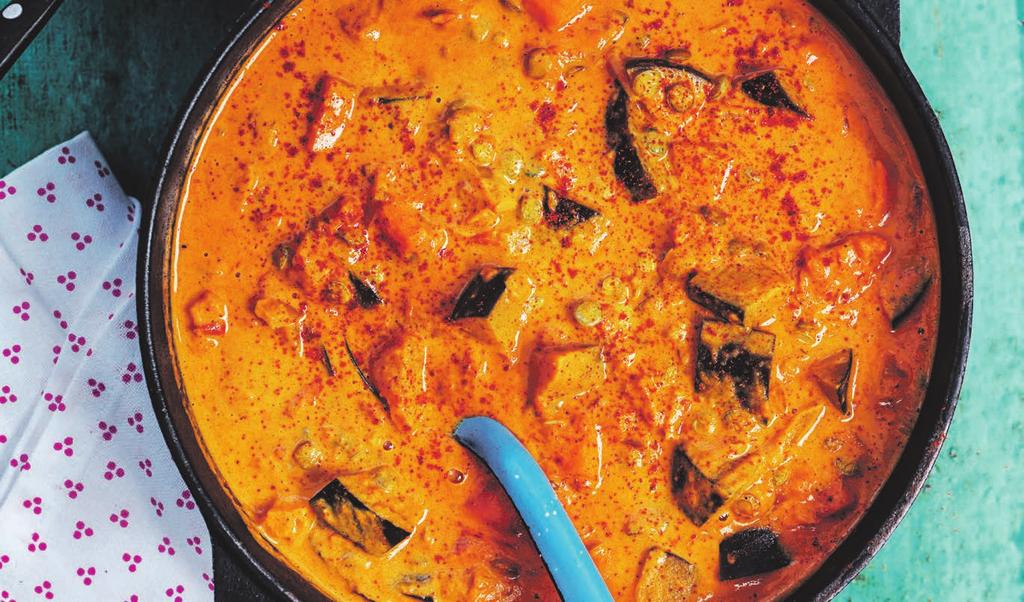 RECEPT 2 25 min 362 kcal/port Fett 30 % Kolhydrater 59 % Protein 11 % Linsgryta med aubergine Värmande vegogryta med mycket smak.