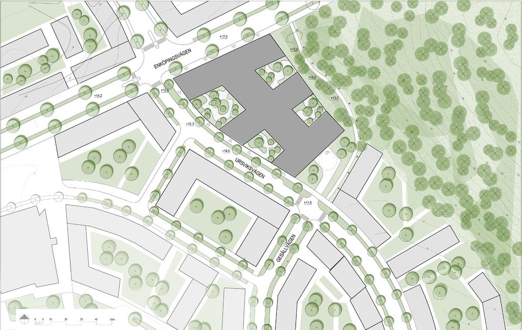 Situationsplan, en större version ligger i Bilaga 2 Sektion