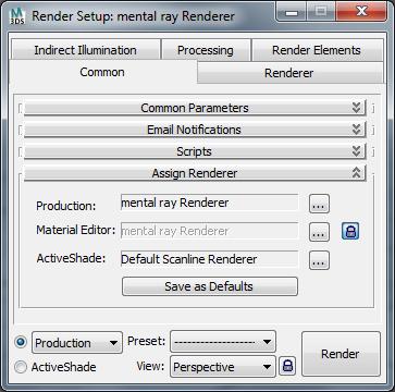 Man kan i 3dsmax 2011 som standard välja mellan två olika renderare.