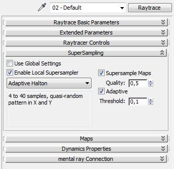 När ni är klara med fall-off mappen så går ni tillbaka ut till Ray-trace materialets inställningar och går ner under fliken SuperSampling.