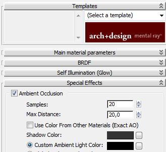 Under fliken "Main material parameters" klickar ni på den lilla rutan till höger om "Color" och väljer sedan "Ambient Reflective Occlussion".