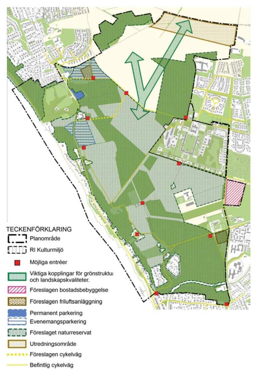 4 Alternativ lokalisering Stadens översiktsplan, ÖP 2010, anger bland annat att nya tillskott av bebyggelse kan studeras om de varken hindrar rekreationsmöjligheter eller syftet med riksintresse för