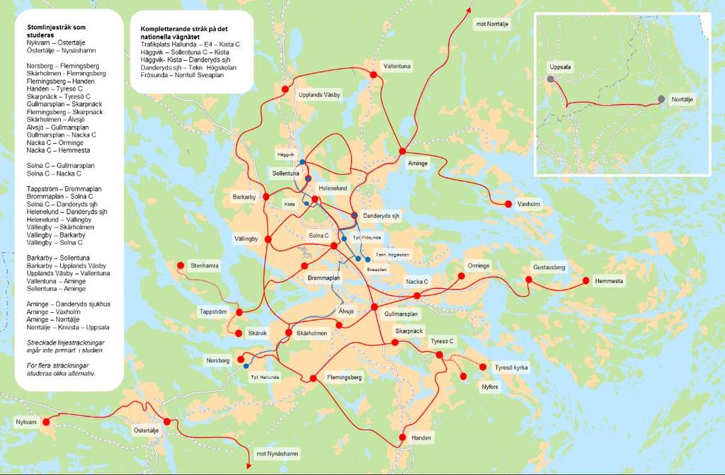 8(37) 1 Bakgrund Stomnätsplanen för Stockholms län antogs av trafiknämnden i Stockholms läns landsting i februari 2014. Planen utgör en analys av utvecklingsbehoven i stomlinjenätet fram till år 2030.