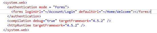 2 Dina förändringar ger resultatet på bilden ovan. Arbetsuppgift 2: Slå på Forms Authentication och skapa view för inloggning och utloggning Steg 1: Vi börjar med att slå på Forms Authentication.