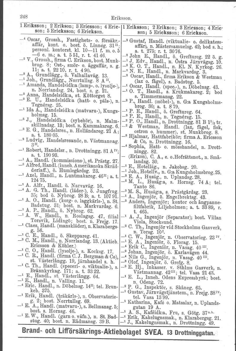 ~ 248 Eriksson. 1 Eriksson; 2 Erikson i 3 Ericsson; 4 Eric l Eriksson; 2 Erikson ; 3 Ericsson; 4 Ericson; 5 Ericksson; 6 Erickson. son; 5 Ericksson; 6 Erickson. ' Oscar, Grossh., Fastighets o.