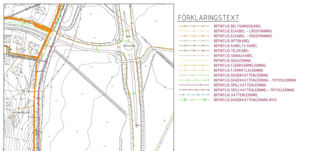 Figur 3. Befintliga ledningar i planområdets omgivning. 2.