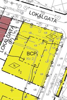 typ av ändamål som bestämmelsen x. Symbolen är en vågig pil och bestämmelsen finns på kvartersmark med användningen bostäder, centrum och parkering.