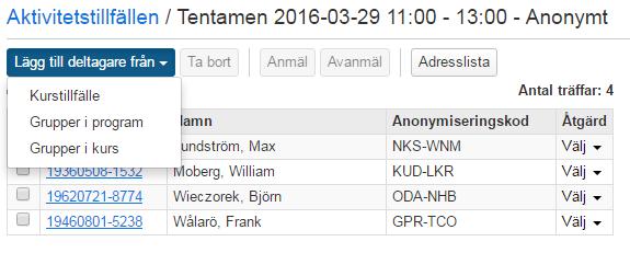 Välj filtrera på grupp och i det här fallet Grupp från kurs. NOTERA!