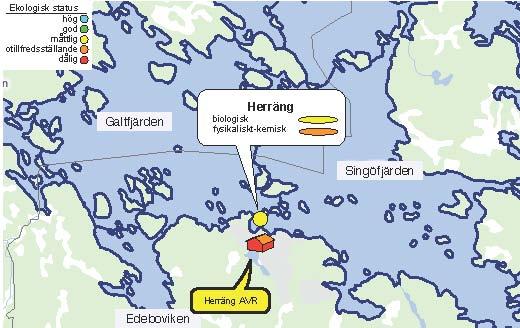 Galt- och Singöfjärden Galtfjärden upptar en yta av 32 km 2 och Singöfjärdens yta är 37 km 2. De båda vattenförekomsterna omfattar skärgårdsområdet från Hargshamn i väster till Singö i öster.