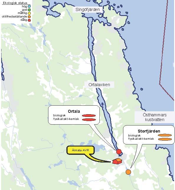 Ortalaviken och Storfjärden Ortalaviken har en areal av 5,2 km 2 och sträcker sig i nord-sydlig riktning från Singöfjärden i norr till Älmsta i söder.