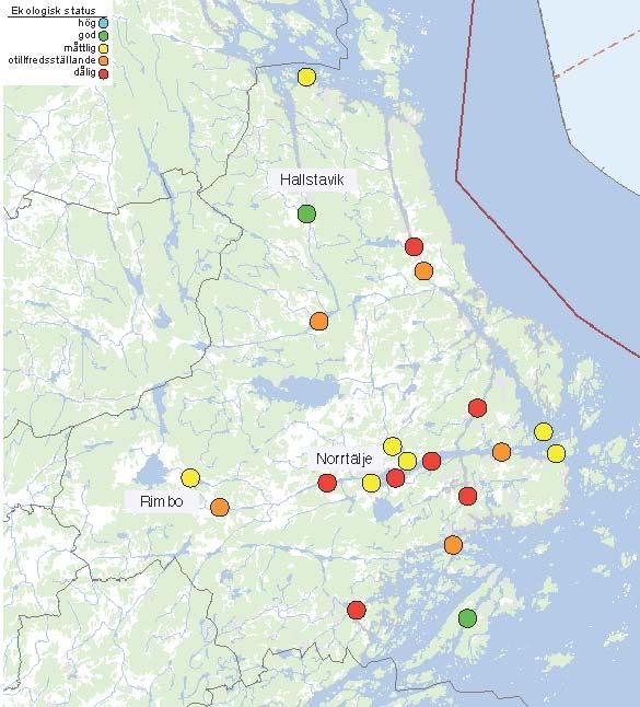 Ekologisk status i kustområden, sjöar och vattendrag som omfattas av recipientkontrollprogram