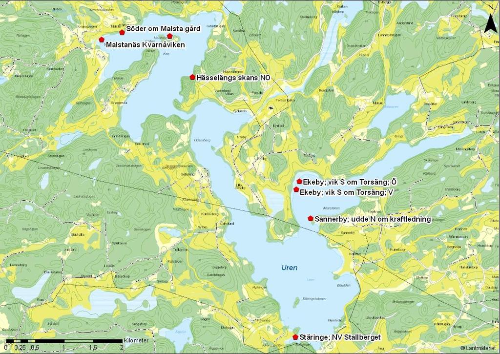 Uren Uren (figur 9) är en relativt stor sjö som ligger väster om Båven och förbinds med denna