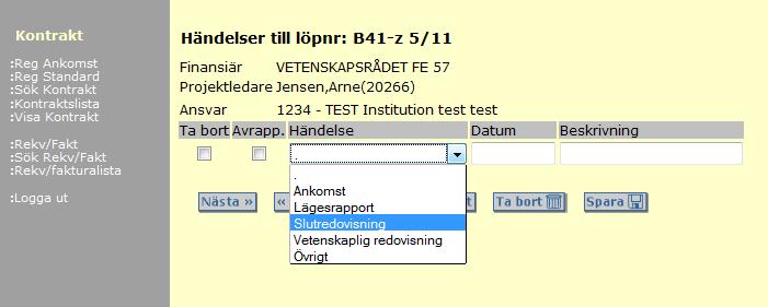 Klicka på Nästa för att komma till registrering av Händelser Här kan ni