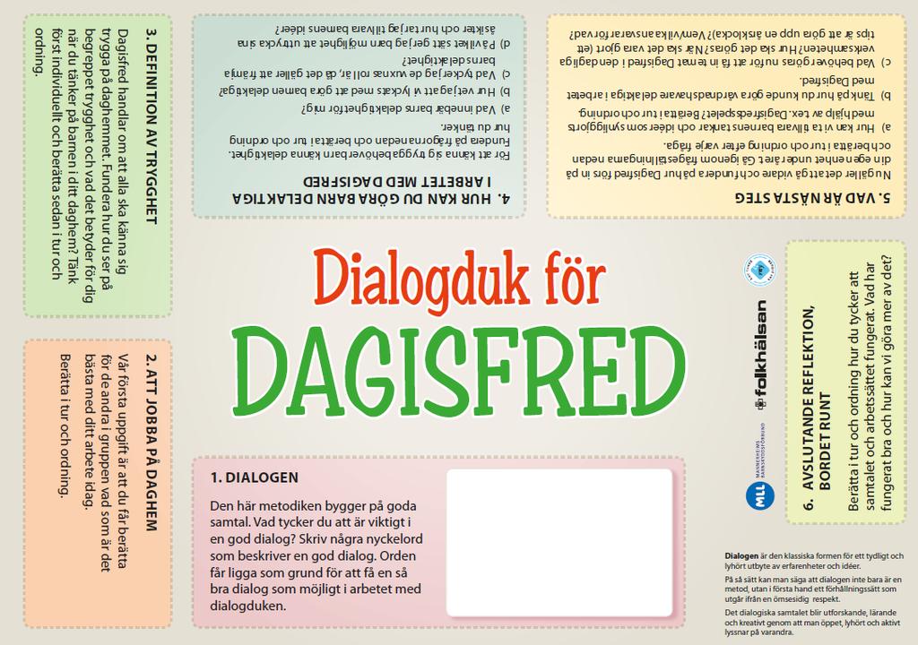 6 När man använder dialogduken som en metod har mängden deltagare betydelse. För att få en fungerande, smidig och naturlig dialog kan gruppen inte vara för stor. (Sisu Idrottsutbildarna, s. 5).