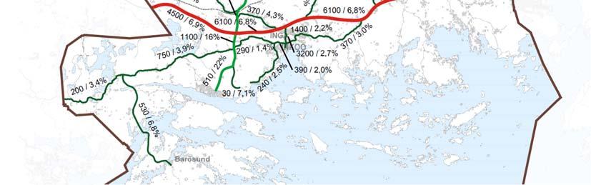 Generalplan för fastlandsområdet i Ingå 39 4.7 Trafik och resande Stommen i trafiknätet i Ingå utgörs av stamväg 51 och riksväg 25.