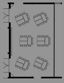 U-bord 35 personer Skolsittning ca 60 personer.