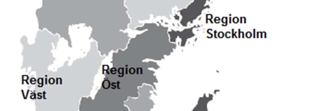 Regionsindelning från och med 2015 med tidigare län indelat i tillhörande region samt medelfolkmängden (personer 15