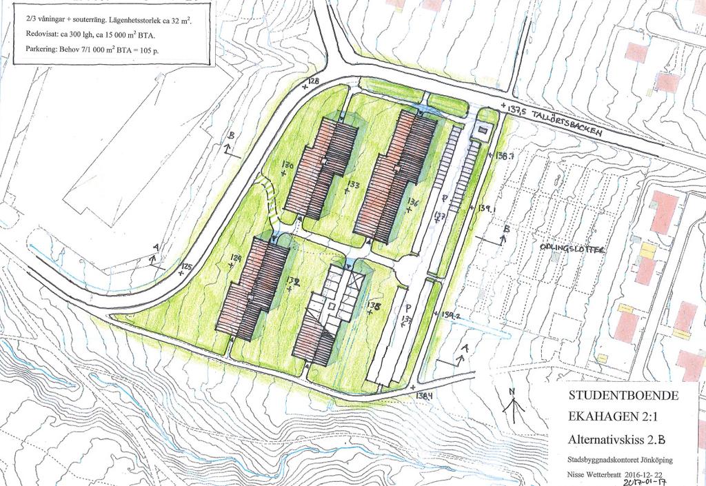 Figur 1 Skiss över planerade studentbostäder på Ekhagen Grävlingen (del av Väster 1:1) Tekniska nämnden har nyligen markanvisat kvarteret Grävlingen (del av Väster 1:1) till fastighetsbolagen
