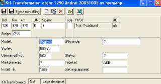 BANVERKET BIS Objekttypsbeskrivningar inom elkraft 18 Fig 11. Dialogruta för Ktl-Transformator 11 50 Hz-Frånskiljare 11.