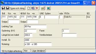 BANVERKET BIS Objekttypsbeskrivningar inom elkraft 20 12.2 Inmatning / ajourhållning Dialogrutan för skapande av nytt objekt (50 Hz-Hjälpkraftledning) är uppdelad i 3 flikar, se figur 10.