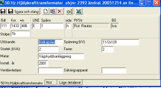 BANVERKET BIS Objekttypsbeskrivningar inom elkraft 22 13.2 Inmatning / ajourhållning Dialogrutan för skapande av nytt objekt (50 Hz-Hjälpkrafttransformator) är uppdelad i 3 flikar, se figur 11.