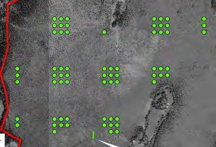 Fig.4. Bilden visar kluster av mätpunkter som placerats ut över Taglamyren. Om några av klustrets småytor hamnar utanför målområdet, stryks dessa.