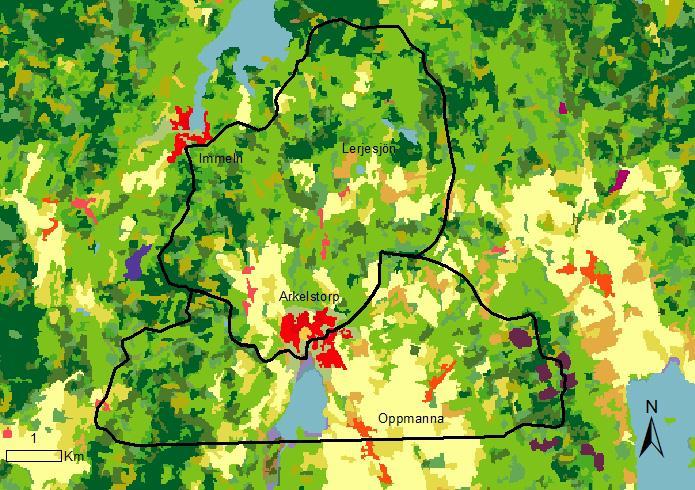 Figur 2: Visar den delning som gjorts i avrinningsområdet till Arkelstorpsviken.