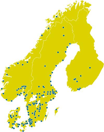 engagerade medarbetare på fler än 160 orter i Sverige, Norge, Danmark och Finland.