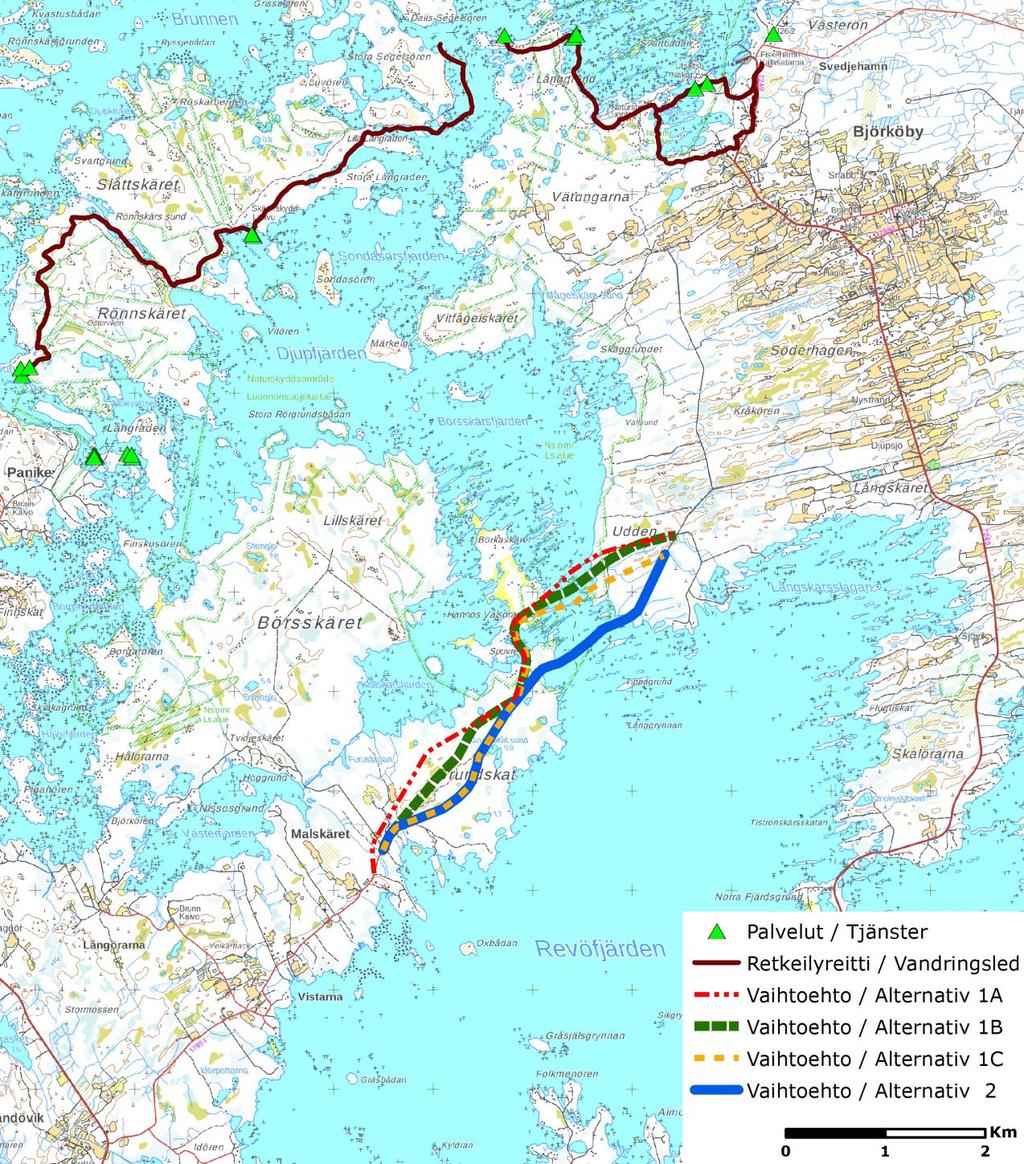 24 (65) Korsholms världsarvsväg FCG DESIGN OCH PLANERING AB Enligt Miljöförvaltningens öppna data service finns det inga rekreationsområden i den omedelbara närheten av planeringsområdet.