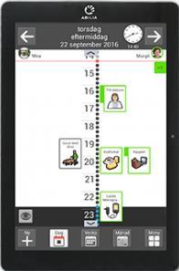 Memoplanner Medium 2 MEMOplanner Medium är ett tids- och planeringshjälpmedel som är installerad i en androidplatta. Genom myabilias webbtjänst kan du också ta med tidsstödet i din Androida mobil.