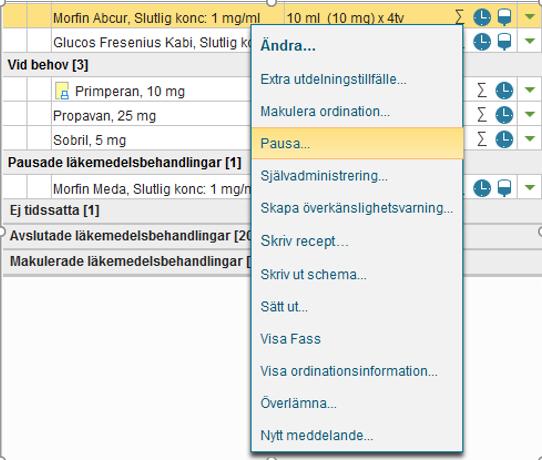 Kända fel LÄKEMEDEL - Funktionen Pausa en ordination har allvarliga brister! Det har uppmärksammats flera felaktigheter och följdfel när man använder funktionen Pausa en ordination.