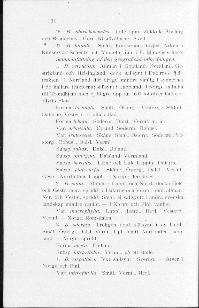 130 18. B. subtrieholepidea. Lule Lpm., Zäkkok: Ährling och Brandelius. Herj., Rösjövålarne: Axell. 22. B. humtiis. Smal., Forsserum, torpet Arken i Runseryd: Scheutz och Montelin jun. i F.