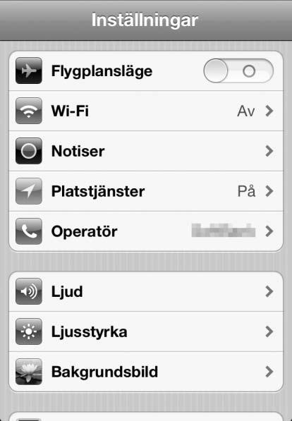 iphone 1 Peka på Settings i