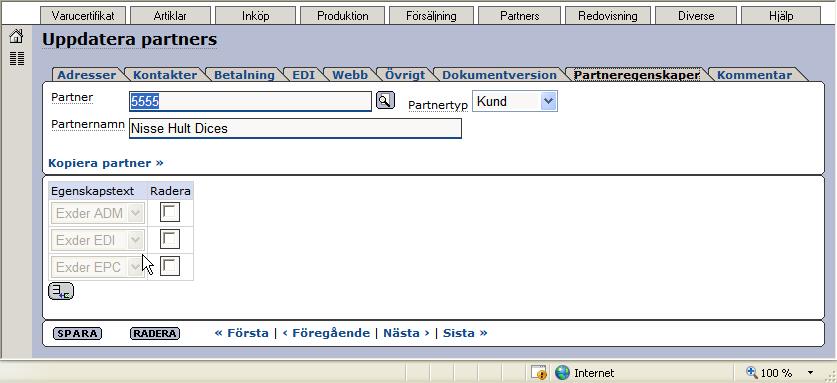 Statistik för partnern Nisse Hult Dices visas då vilket beror på att partnern tilldelats denna