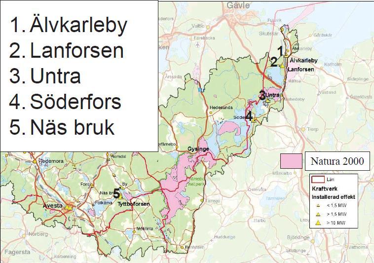 Fallstudier Lax - Nedre Dalälven 4 kraftverk med potentiella yngeluppväxtomr uppströms Areal