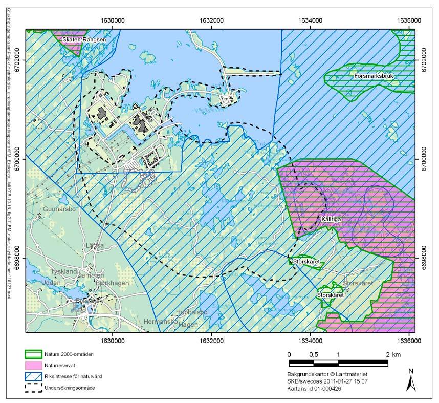 2 Översikt över naturvärden i Forsmarksområdet Området kring Forsmark är med sin flacka kust utpekat som riksintresse för naturvård och längs kusten norr och söder om Forsmarks kärnkraftverk finns