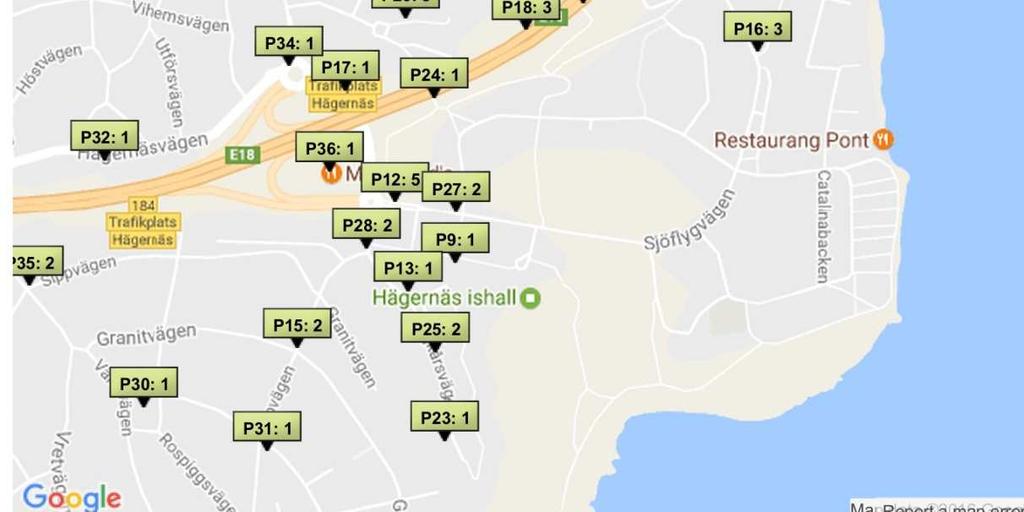 ) o att korsa Sjöflygsvägen (10 st.) o vissa platser utmed Oxelvägen (2-4 st.