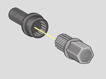 GÖR-DET-SJÄLV Stöldsäkring av hjulen* Hjulsäkringsskruvar A - Hjulskruv B - Adapter På bilar med hjullåsningsskruvar (en skruv per hjul) kan dessa endast lossas eller dras fast med hjälp av den